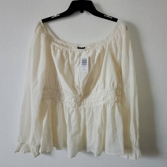 NWT Torrid Clip Dot Cotton Viole Blouson Sl. Sq. Neck Smocked Top Size 1X 14-16 - Picture 1 of 9